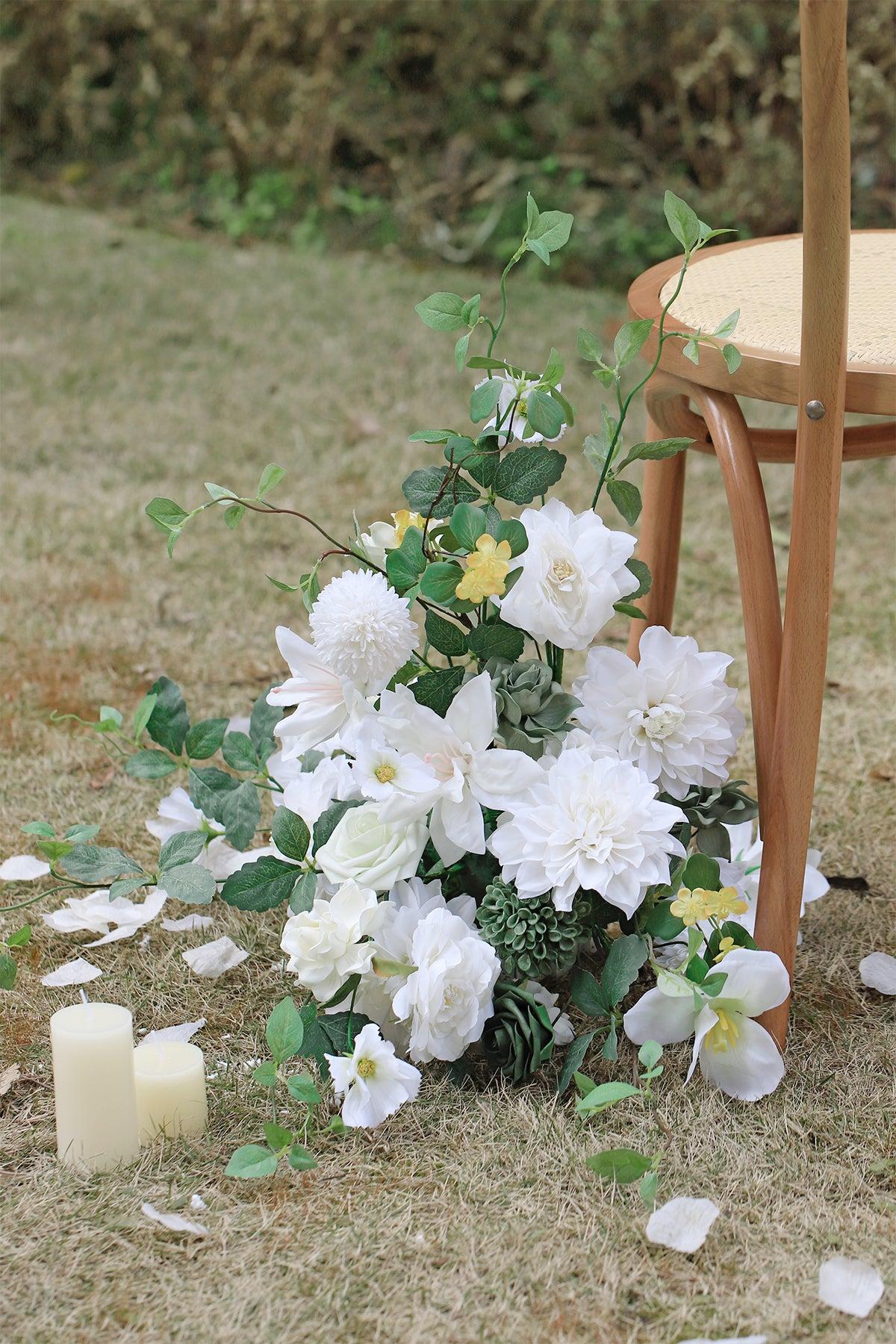 Wedding Aisle Runner Flower Arrangement in White & Green