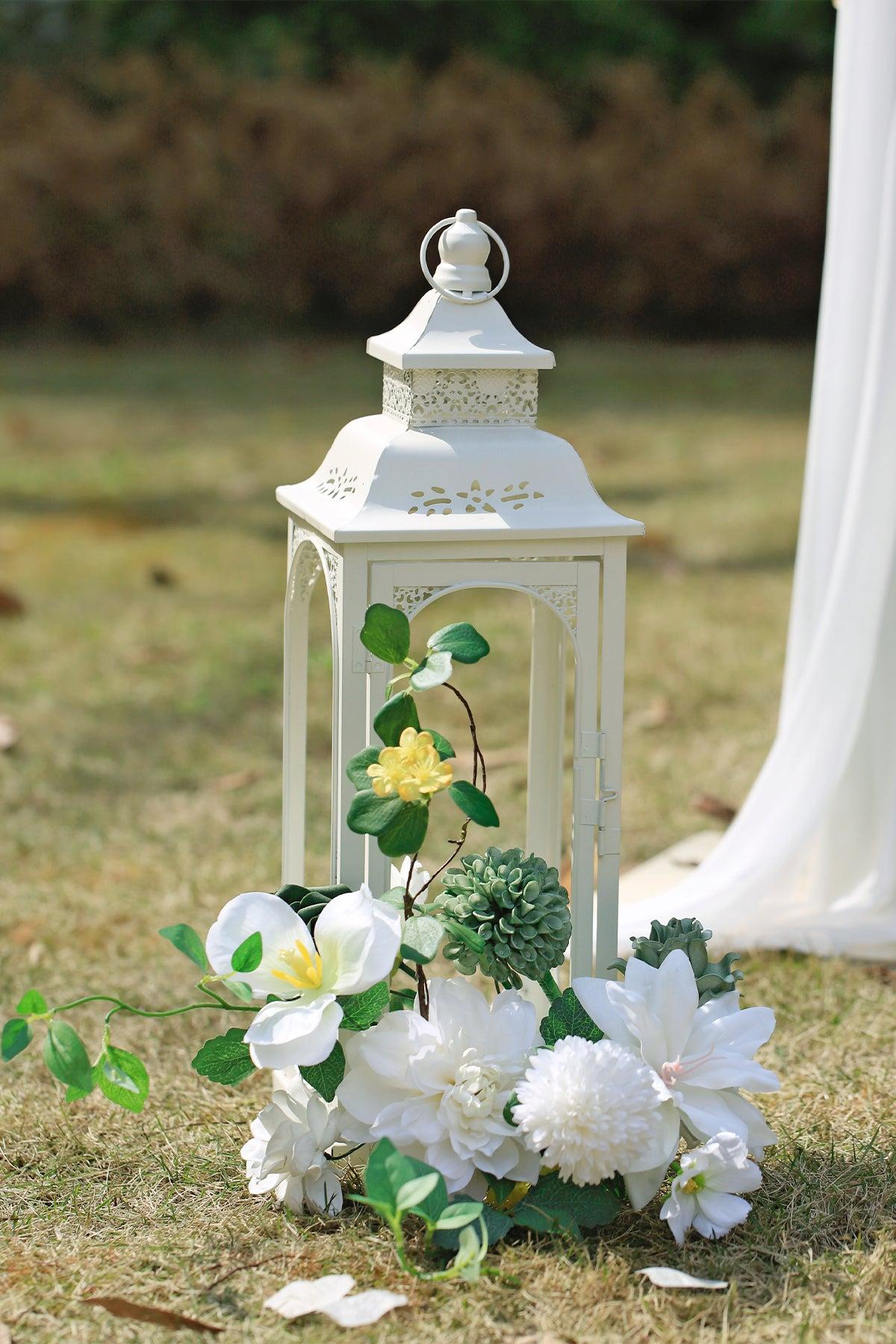 Wedding Aisle Runner Flower Arrangement in White & Green