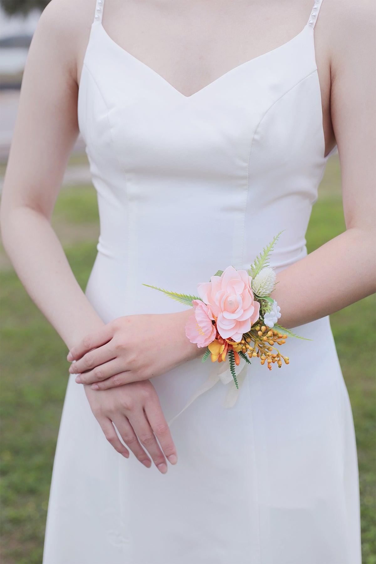 Wrist Corsages in Drapes in Tropical Pink & Cream