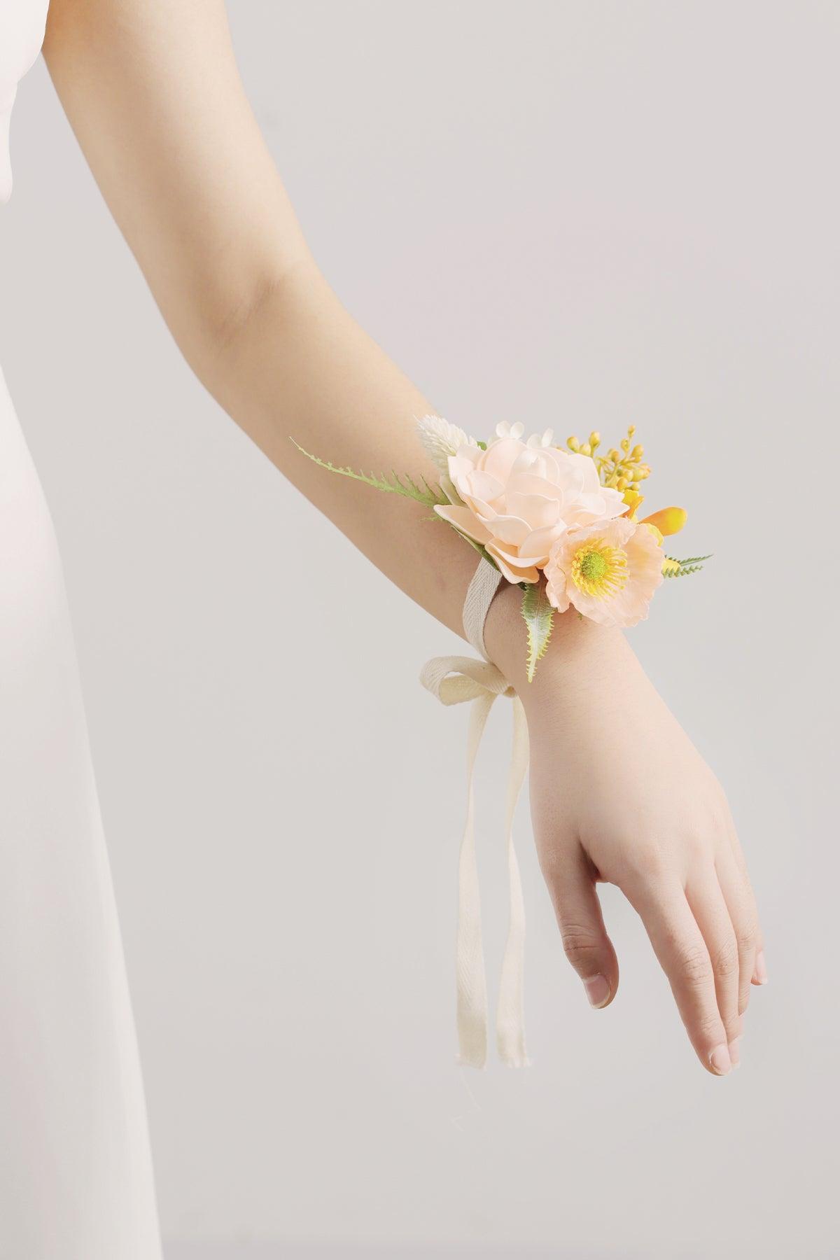 Wrist Corsages in Drapes in Tropical Pink & Cream