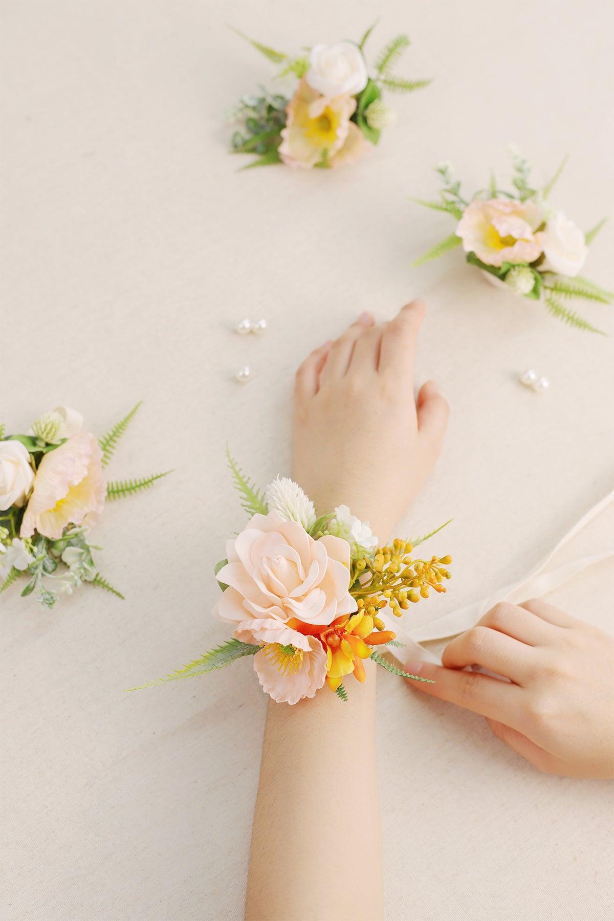 Wrist Corsages in Drapes in Tropical Pink & Cream