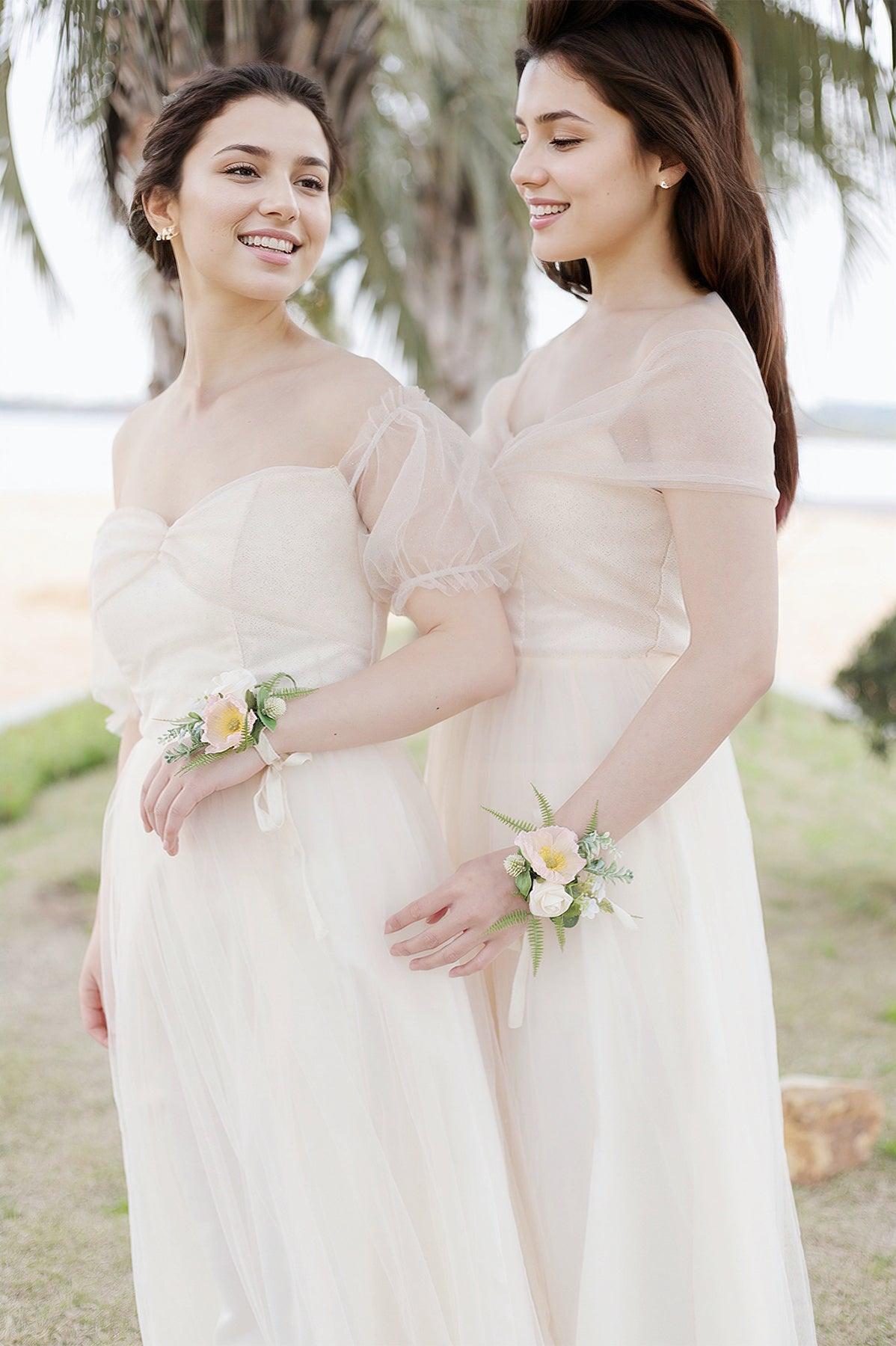 Wrist Corsages in Drapes in Tropical Pink & Cream