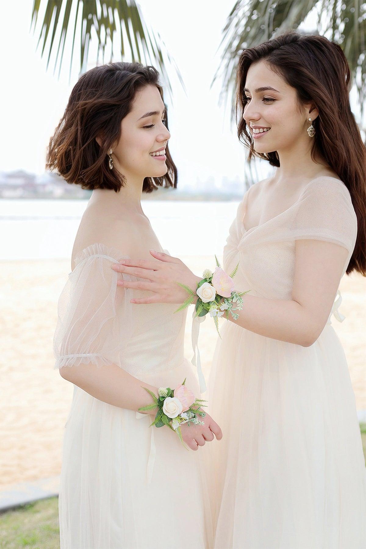 Wrist Corsages in Drapes in Tropical Pink & Cream