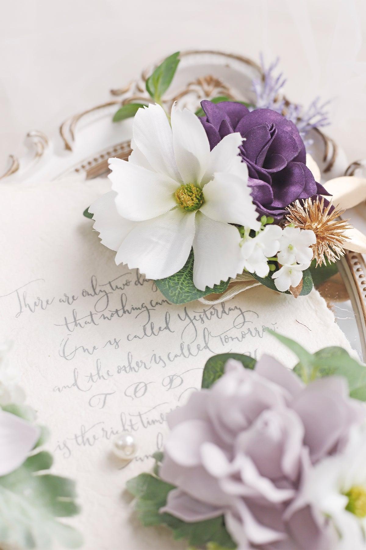 Wrist Corsages in Lilac & Gold