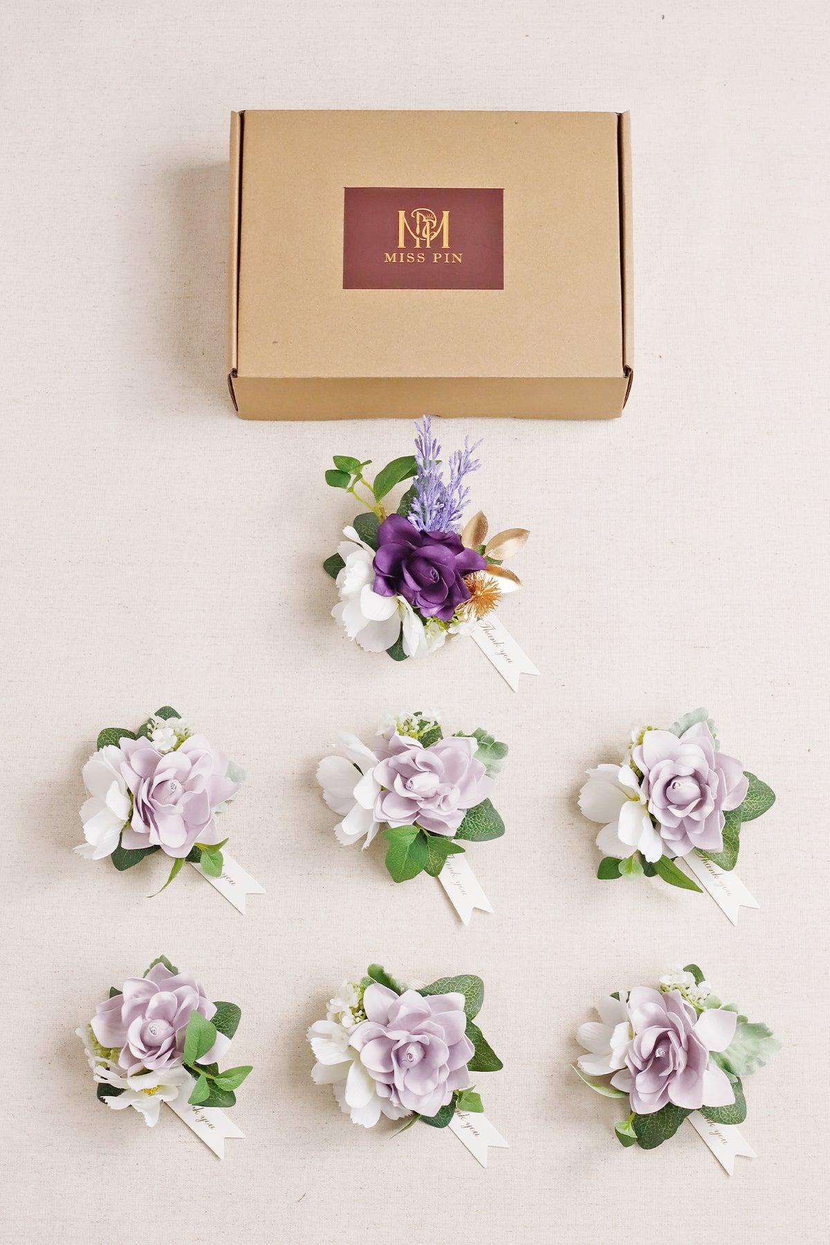 Wrist Corsages in Lilac & Gold