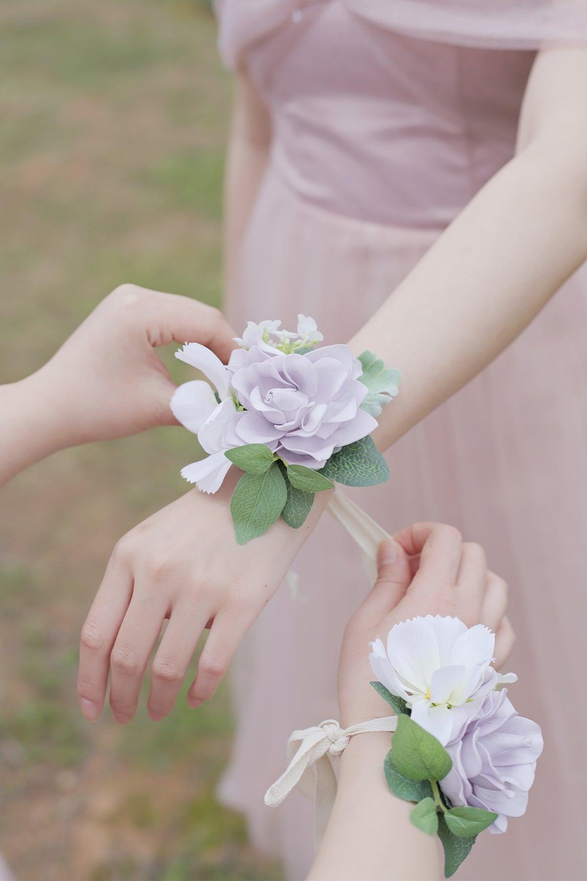 Wrist Corsages in Lilac & Gold