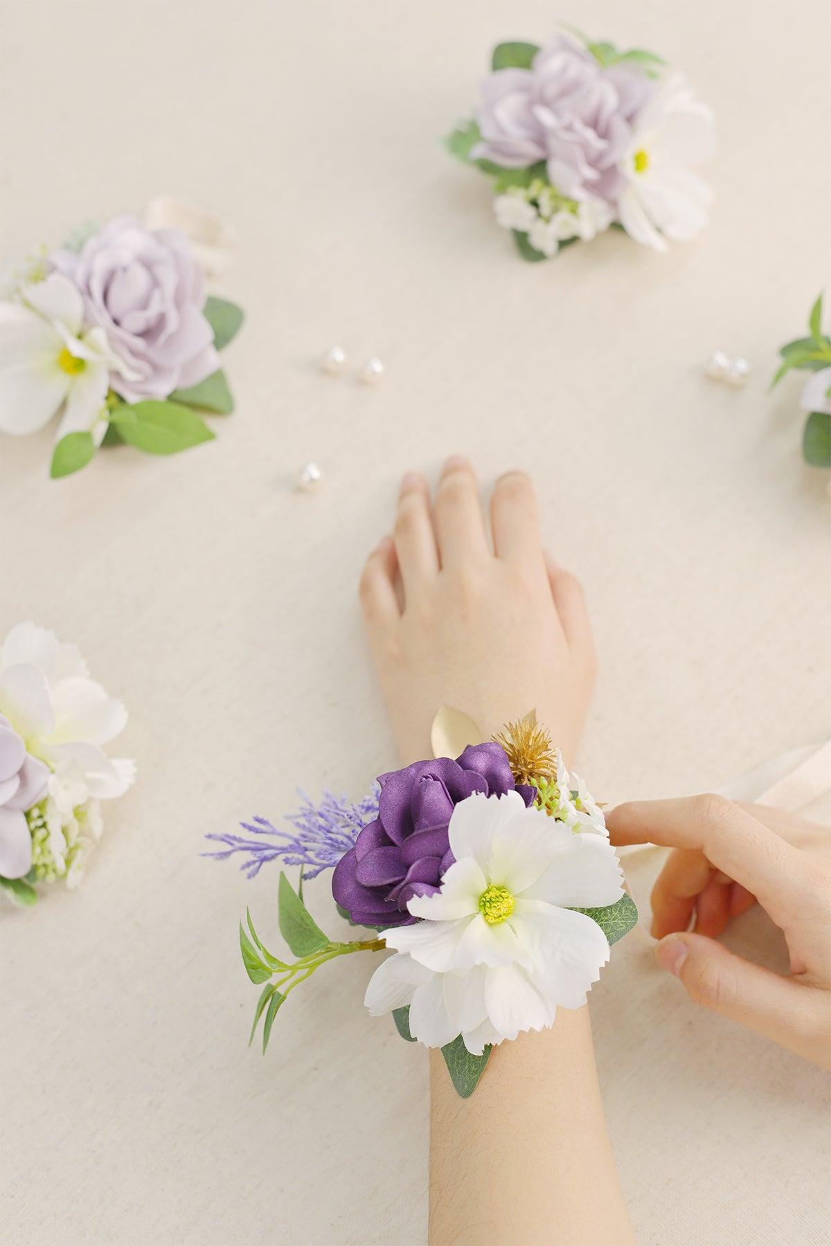 Wrist Corsages in Lilac & Gold