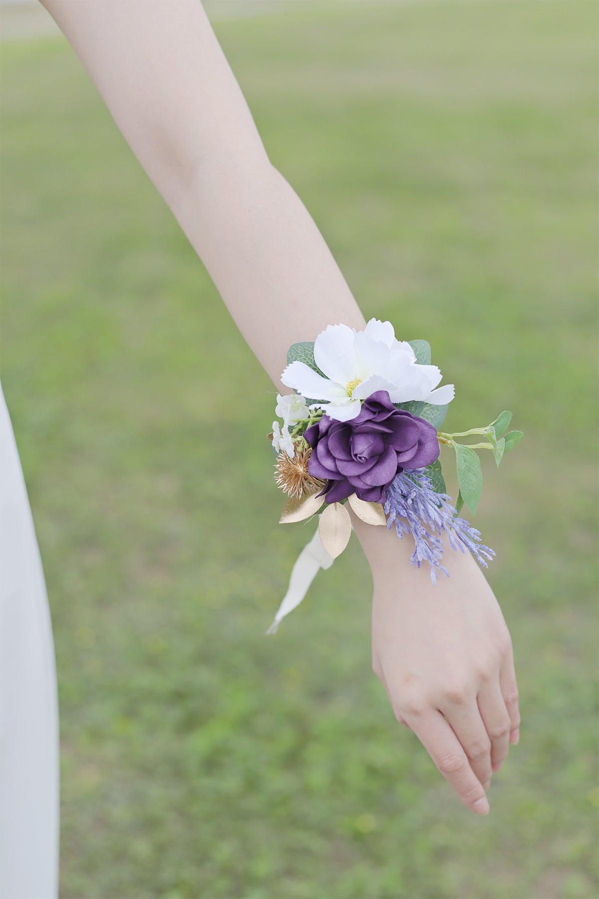 Wrist Corsages in Lilac & Gold