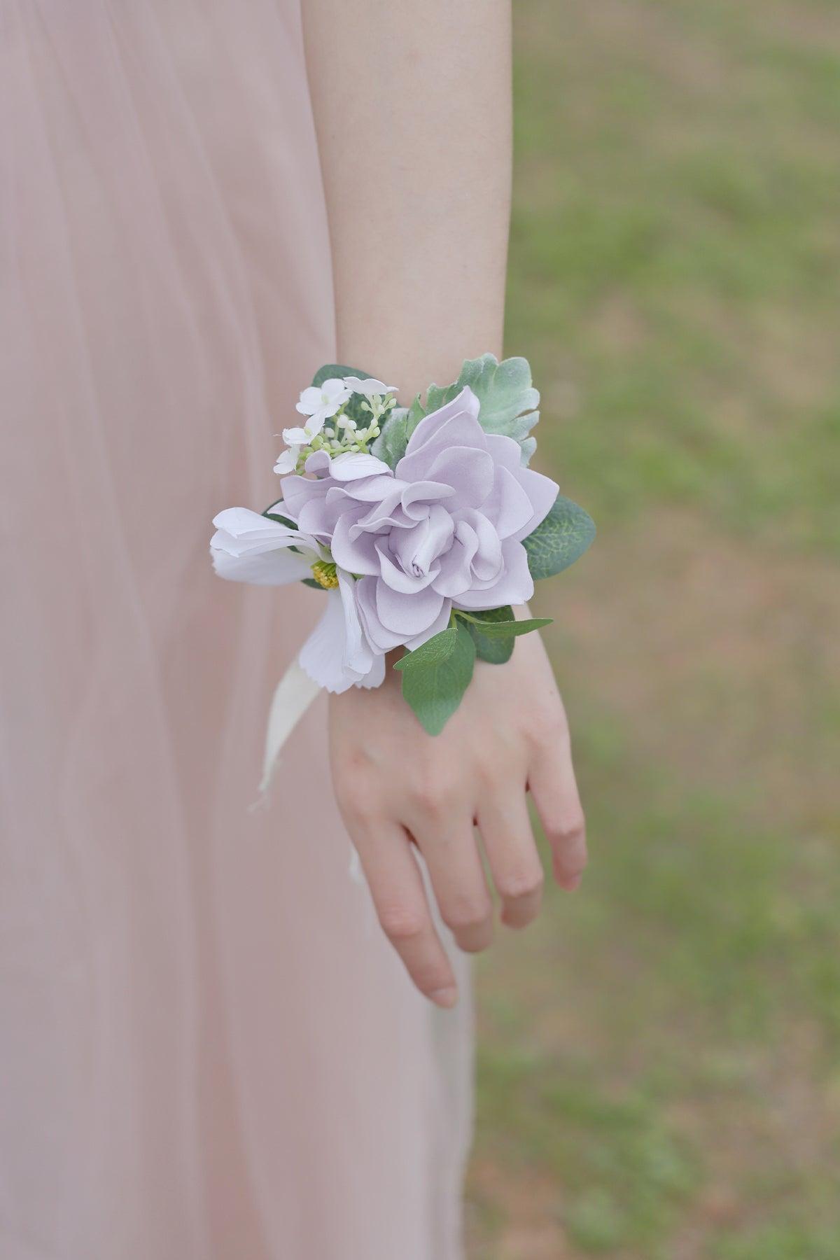 Wrist Corsages in Lilac & Gold