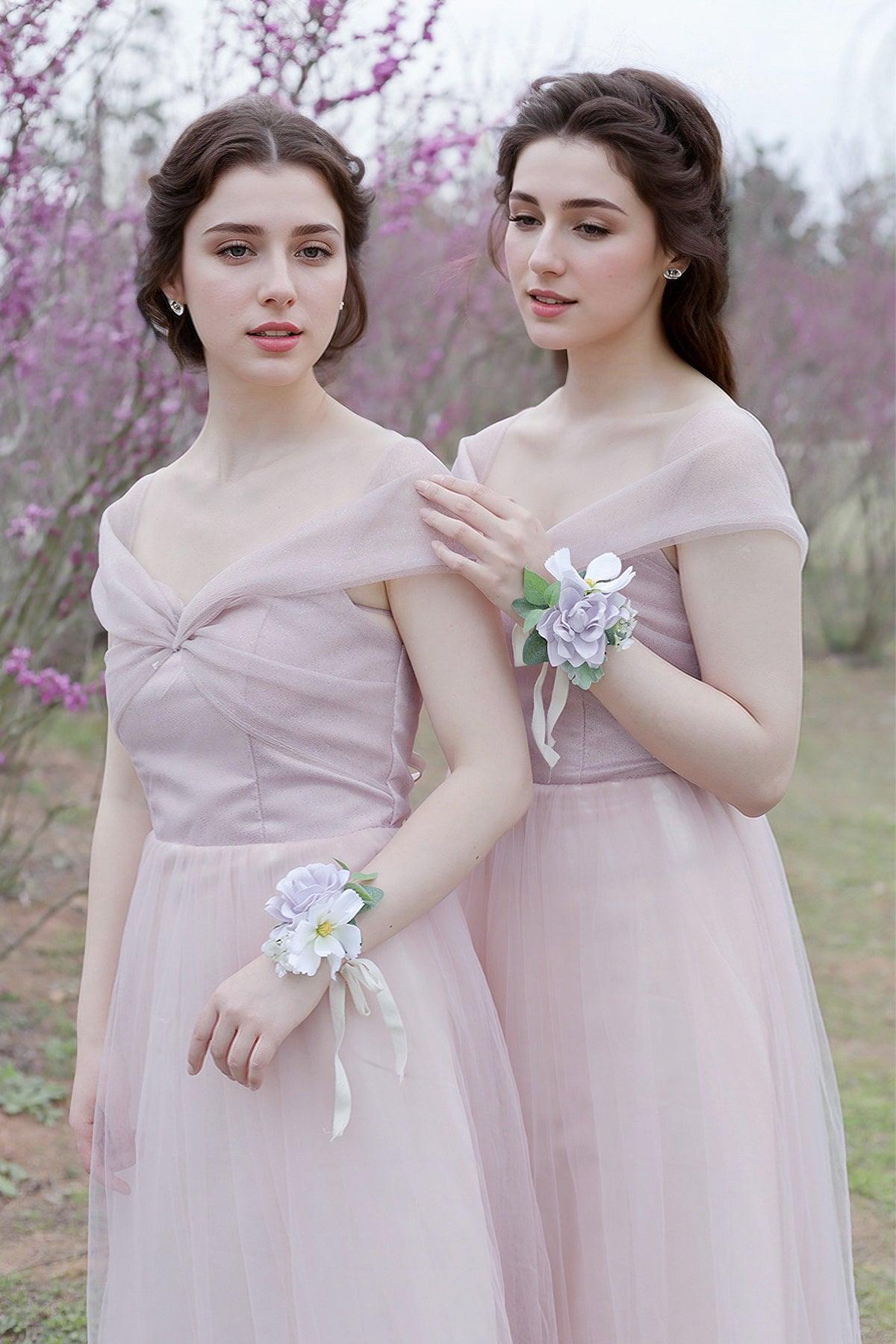 Wrist Corsages in Lilac & Gold