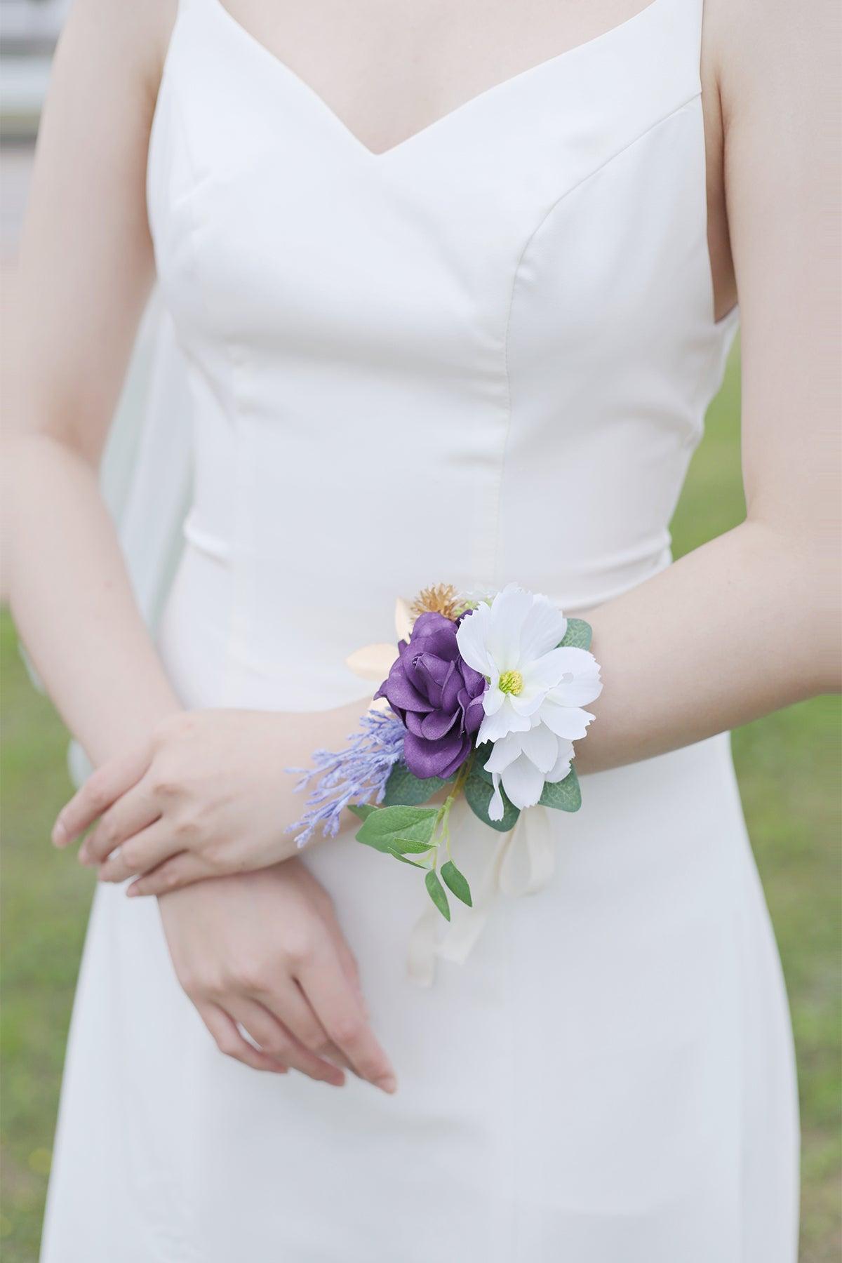 Wrist Corsages in Lilac & Gold