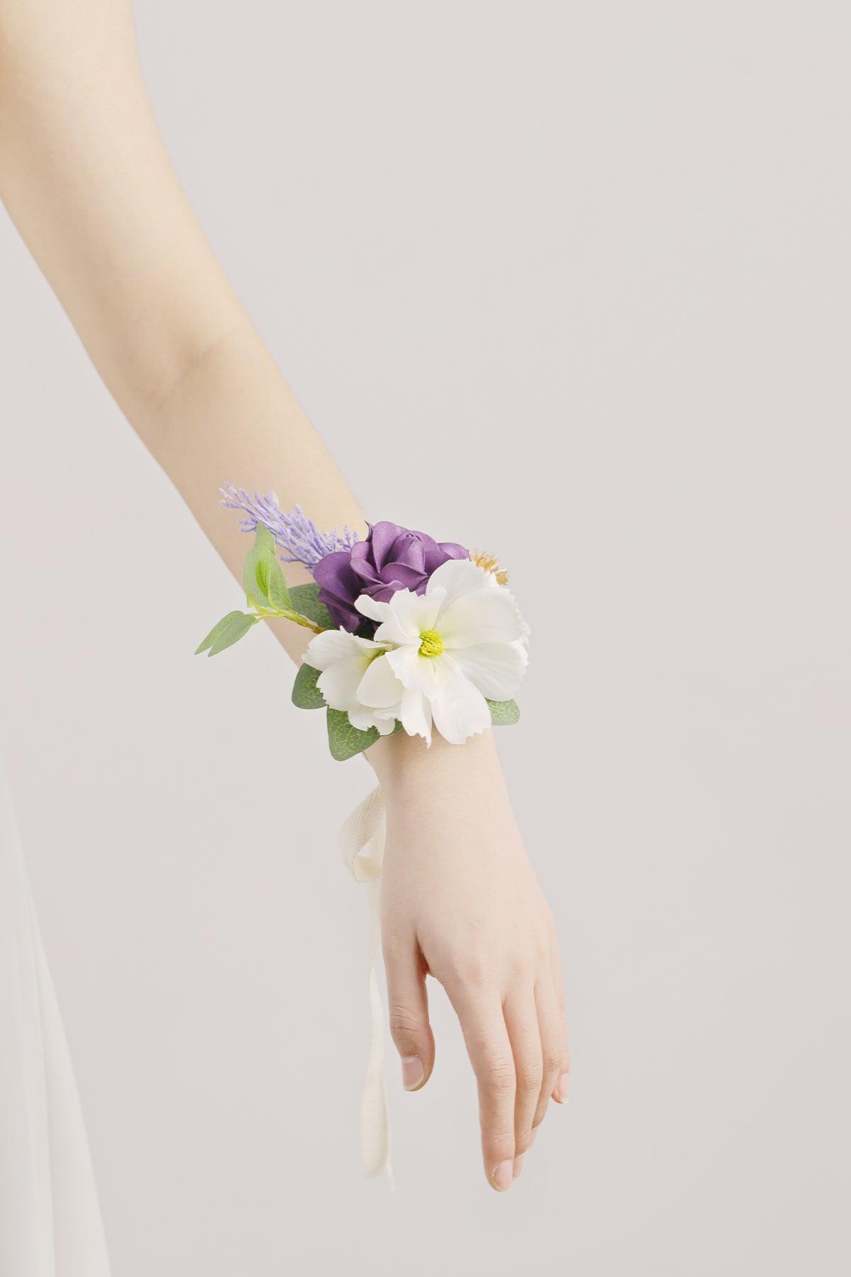 Wrist Corsages in Lilac & Gold