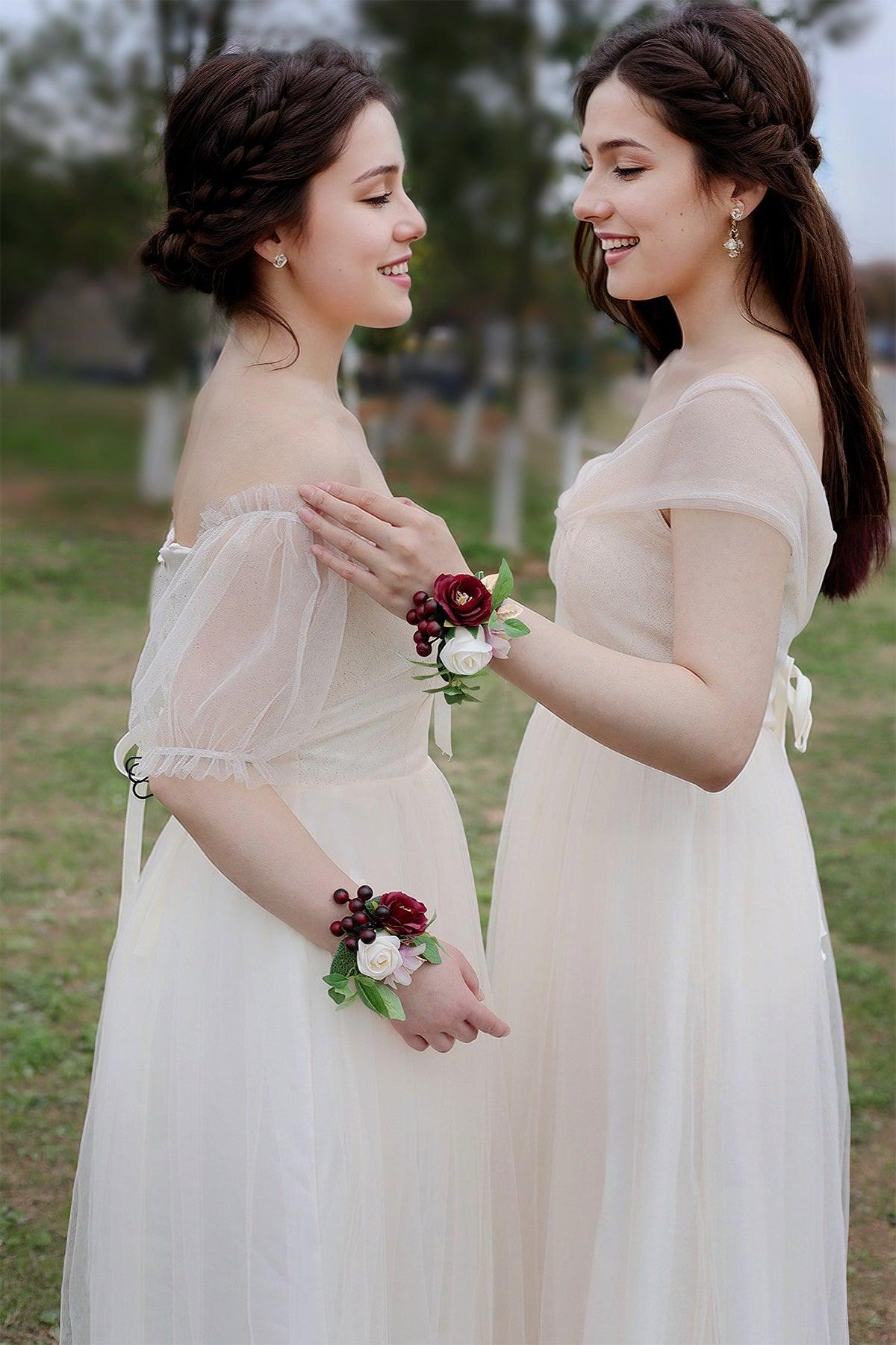 Wrist Corsages in Romantic Marsala