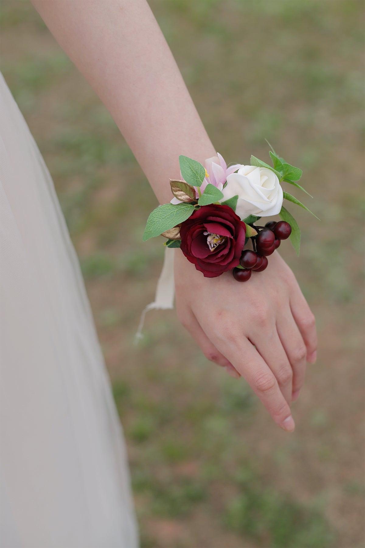 Wrist Corsages in Romantic Marsala