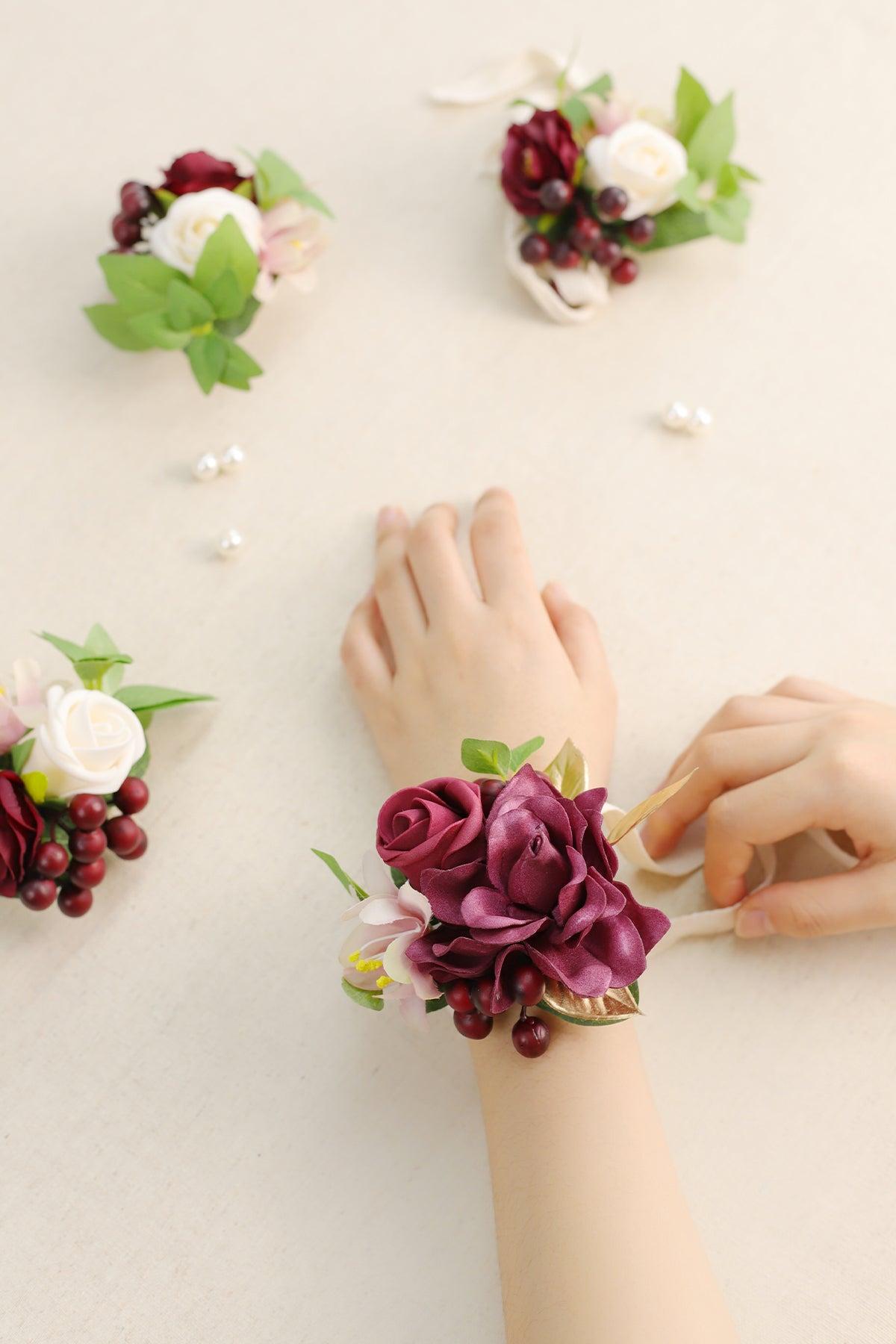 Wrist Corsages in Romantic Marsala