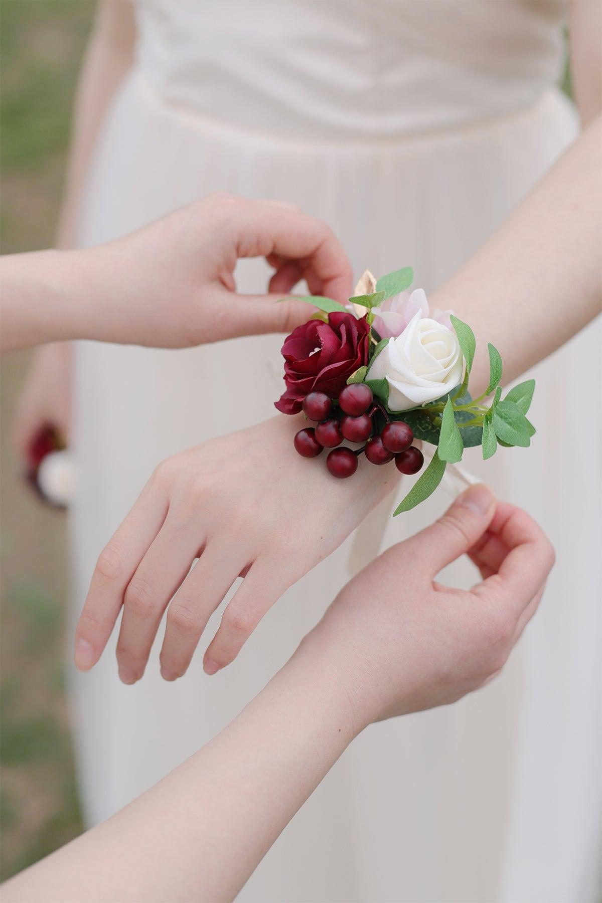 Wrist Corsages in Romantic Marsala