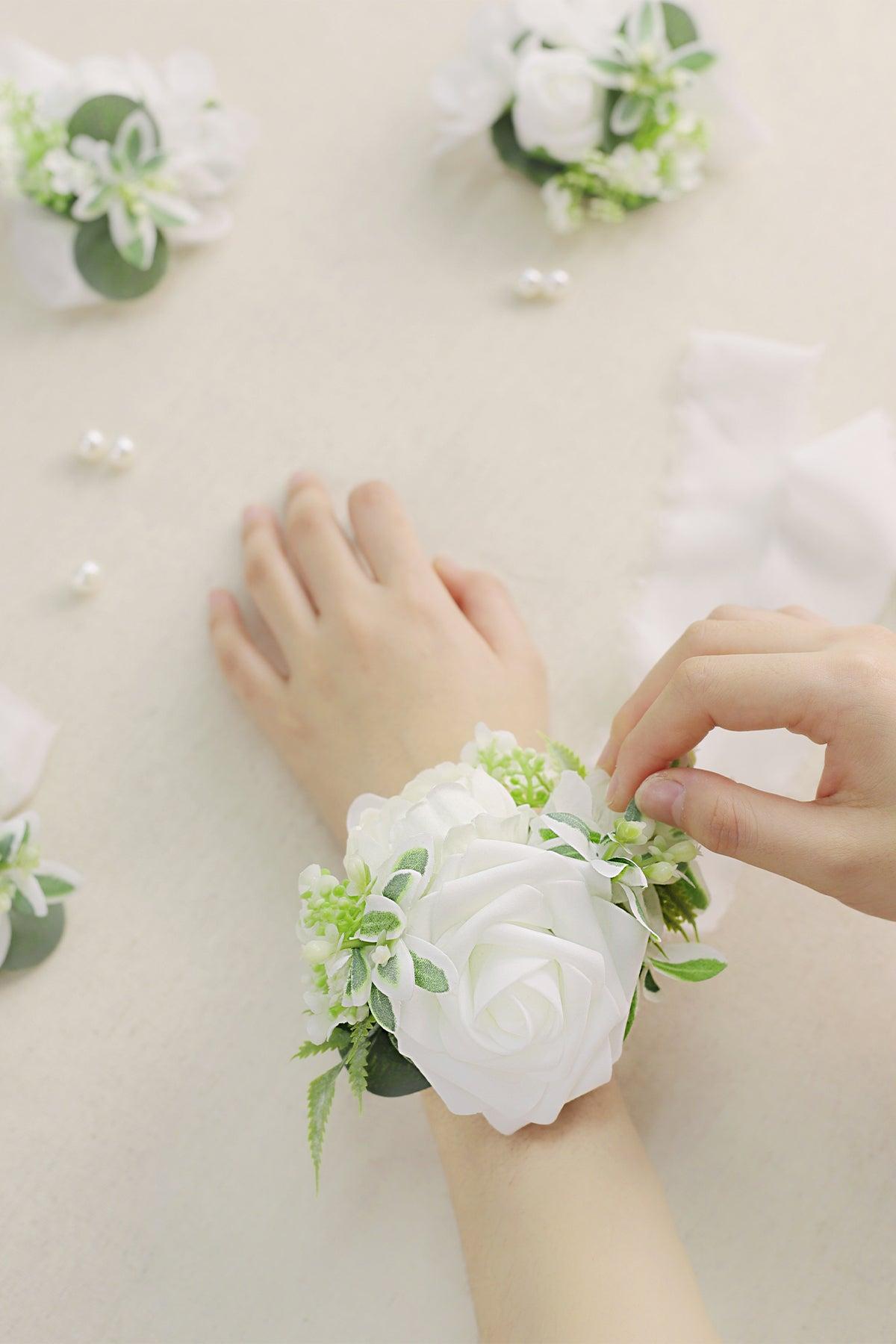 Wrist Corsages in White & Beige