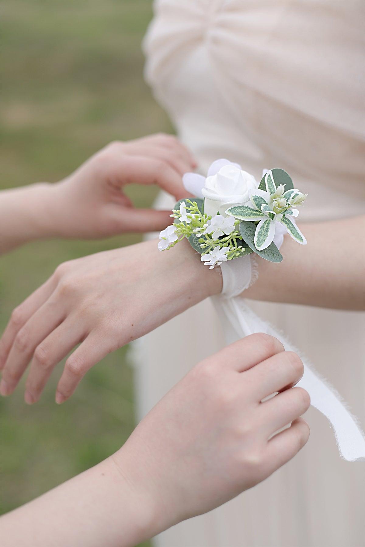 Wrist Corsages in White & Beige