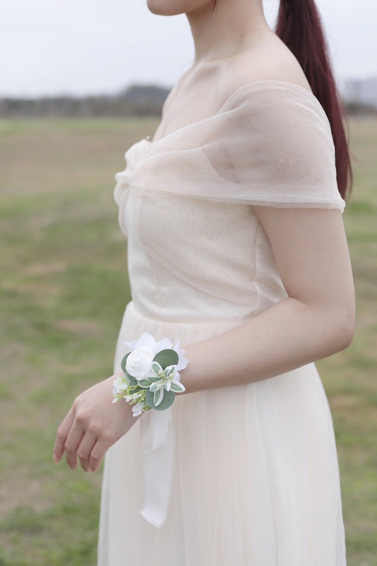 Wrist Corsages in White & Beige