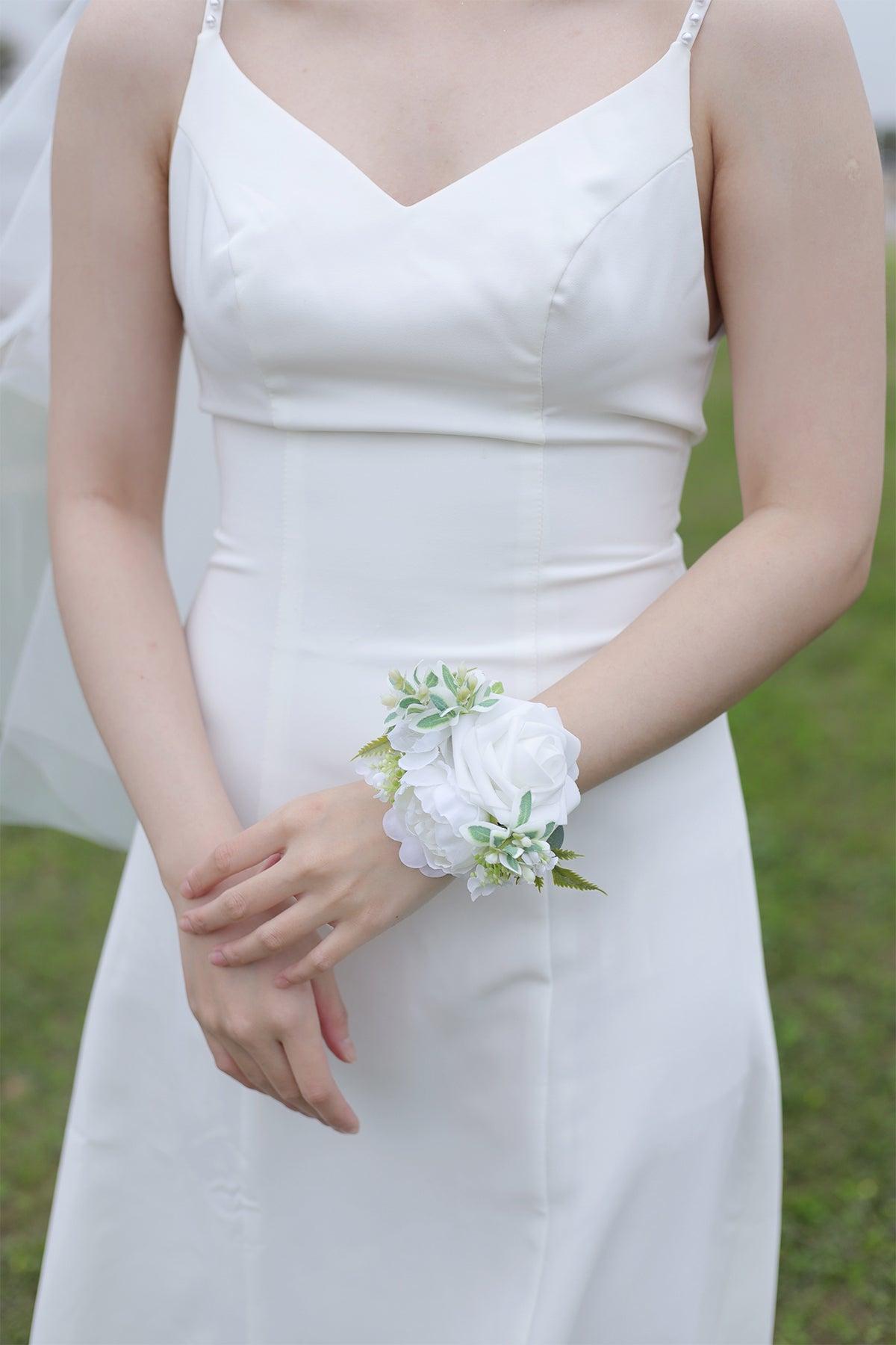 Wrist Corsages in White & Beige