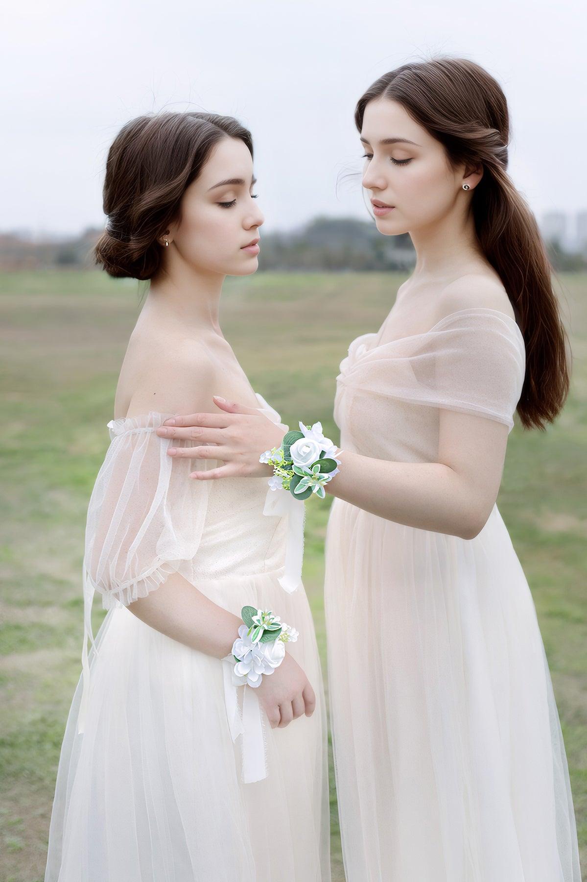 Wrist Corsages in White & Beige