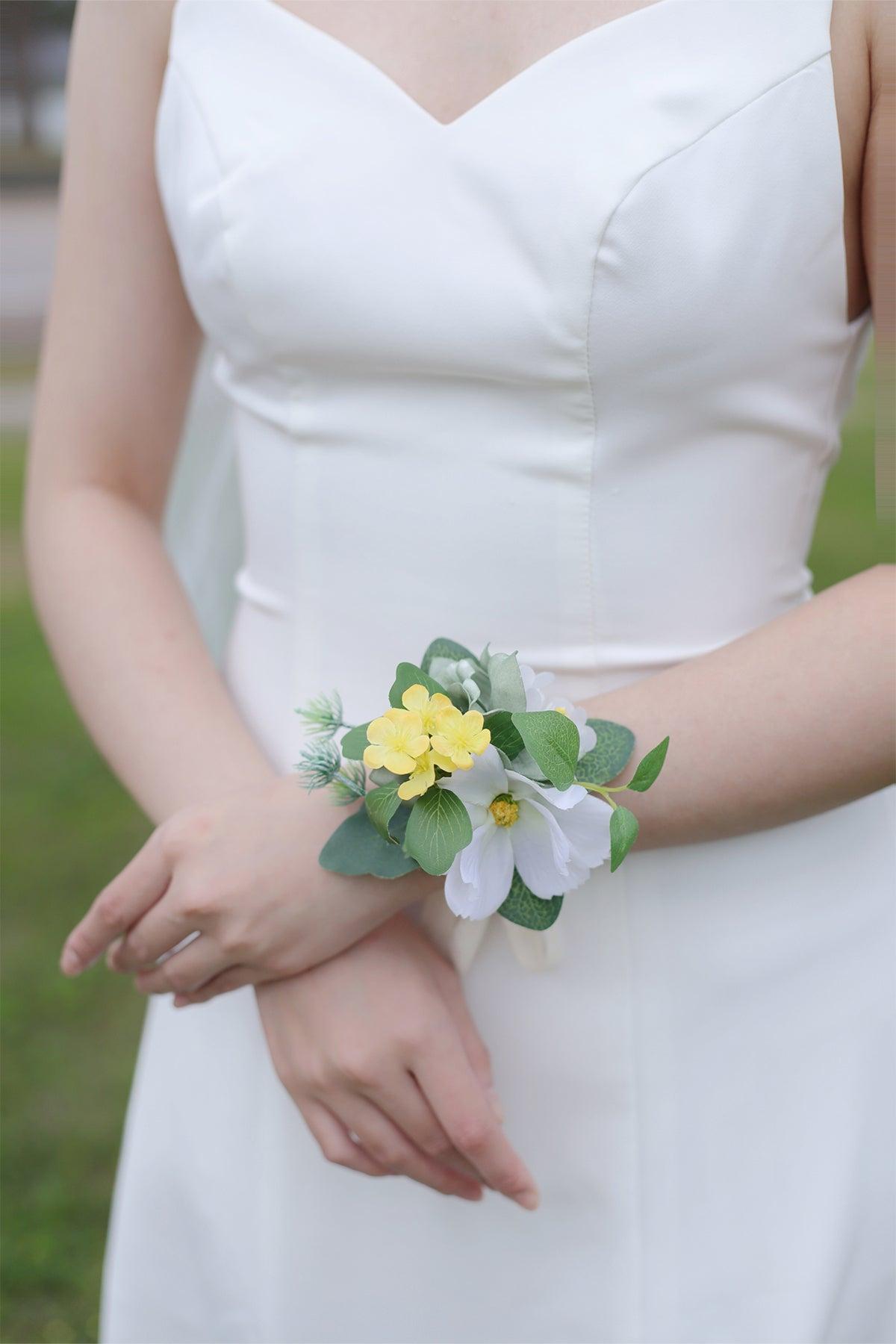 Wrist Corsages in White & Green