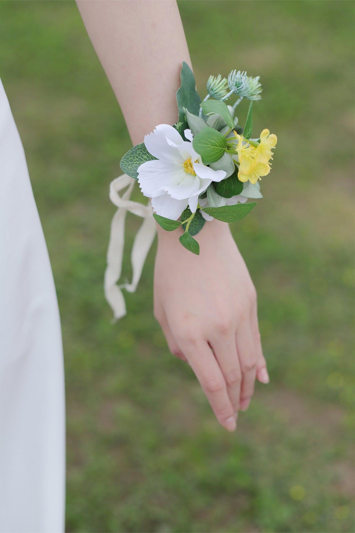 Wrist Corsages in White & Green