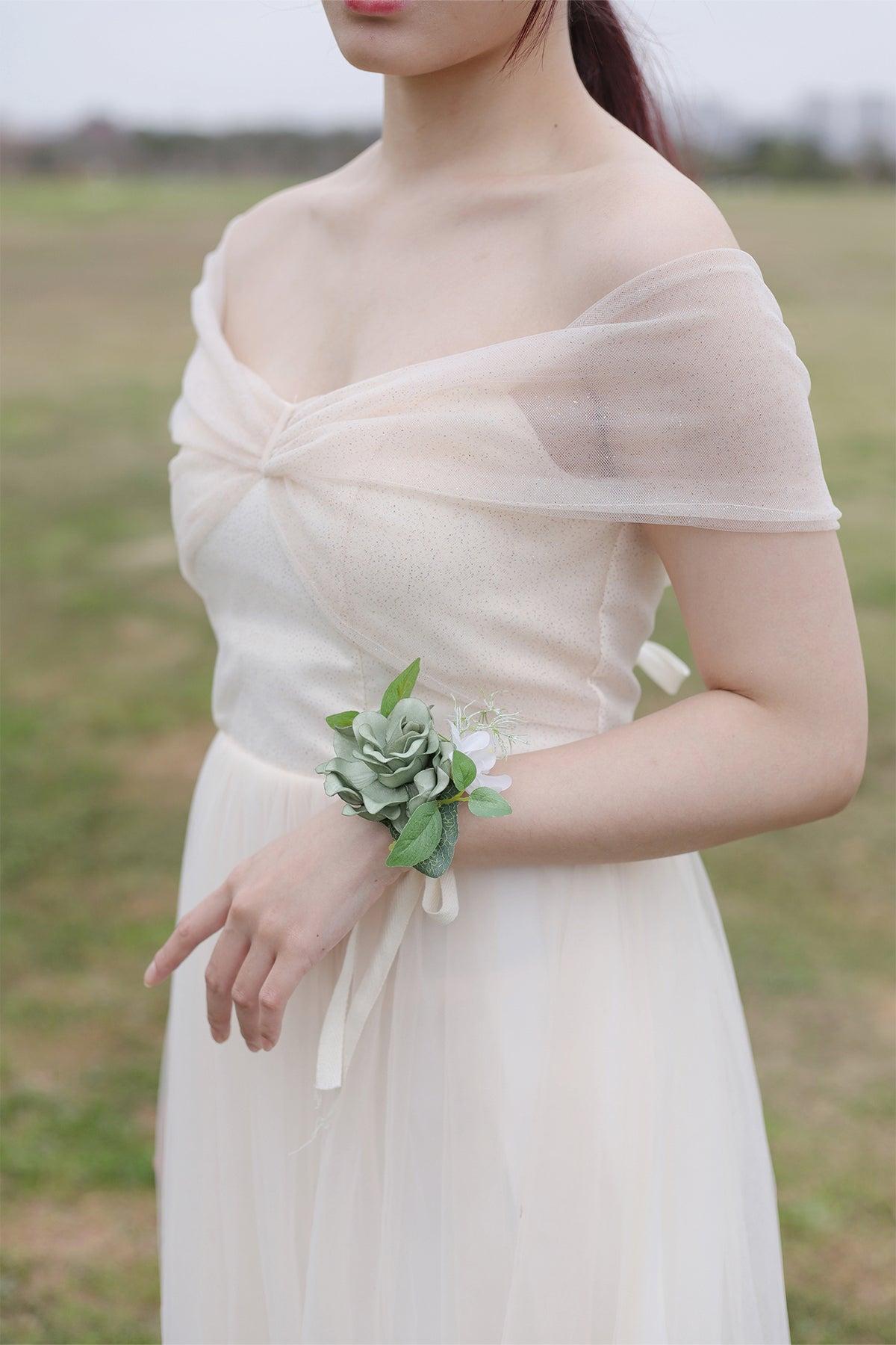 Wrist Corsages in White & Green