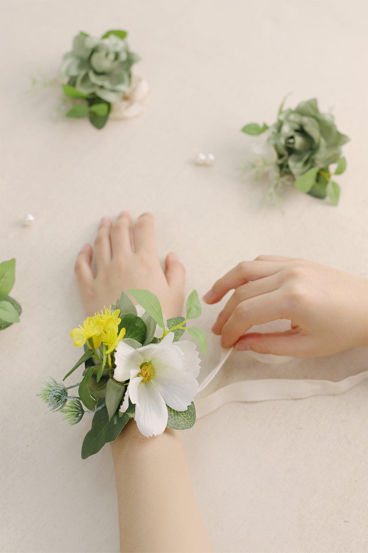 Wrist Corsages in White & Green