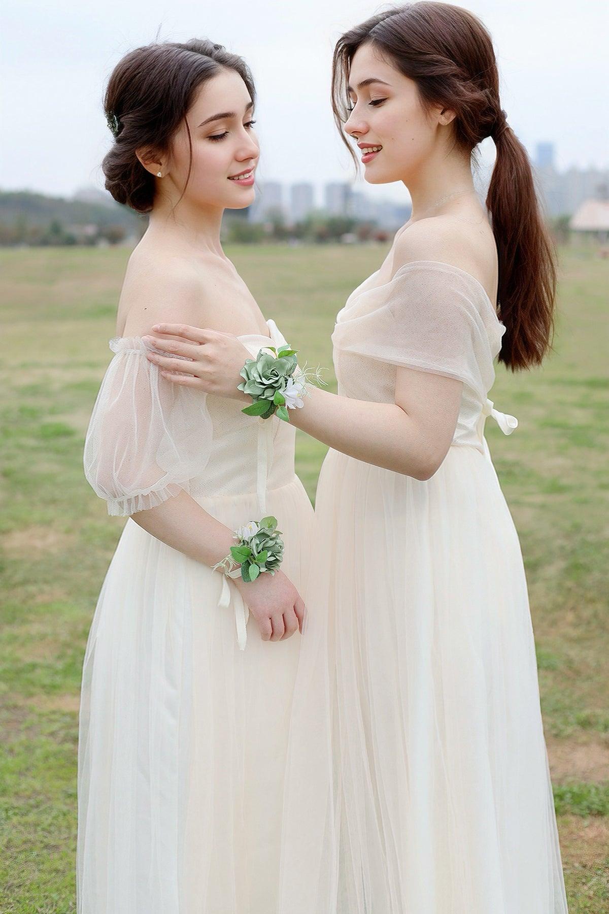 Wrist Corsages in White & Green